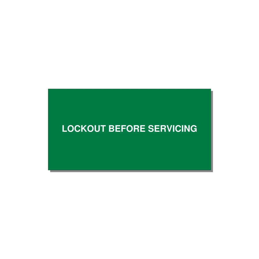 4.0x2.0" Lockout Tagout Label - LOCKOUT BEFORE SERVICING — 4x2" White on Green, Adhesive