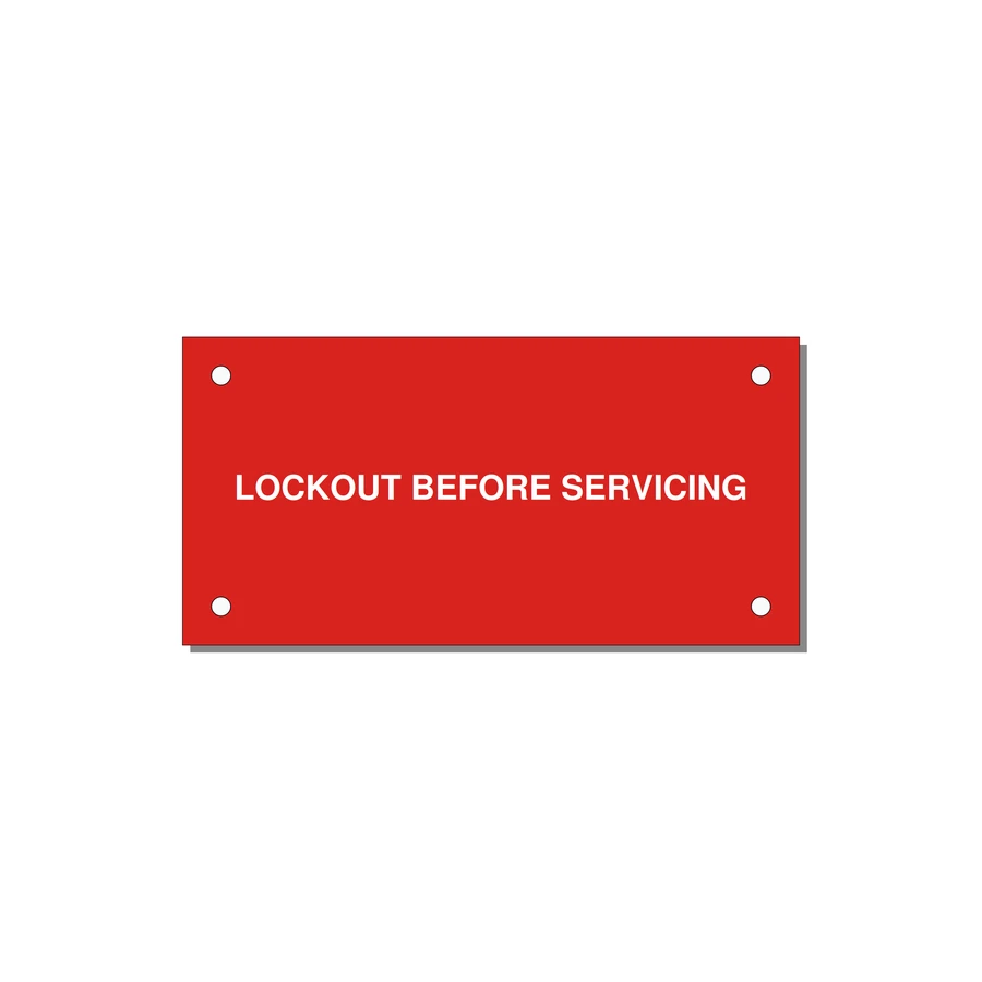 4.0x2.0" Lockout Tagout Label - LOCKOUT BEFORE SERVICING — 4x2" White on Red, Holes