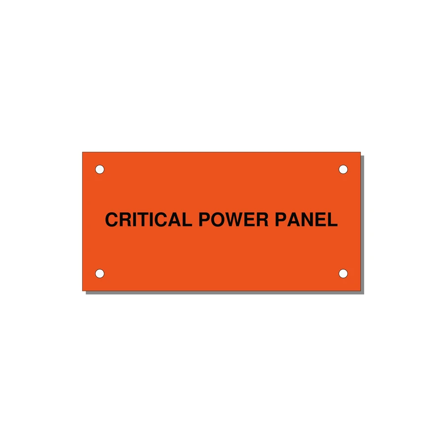 4.0x2.0" Panel Identification Label - CRITICAL POWER PANEL — 4x2" Black on Orange, Holes