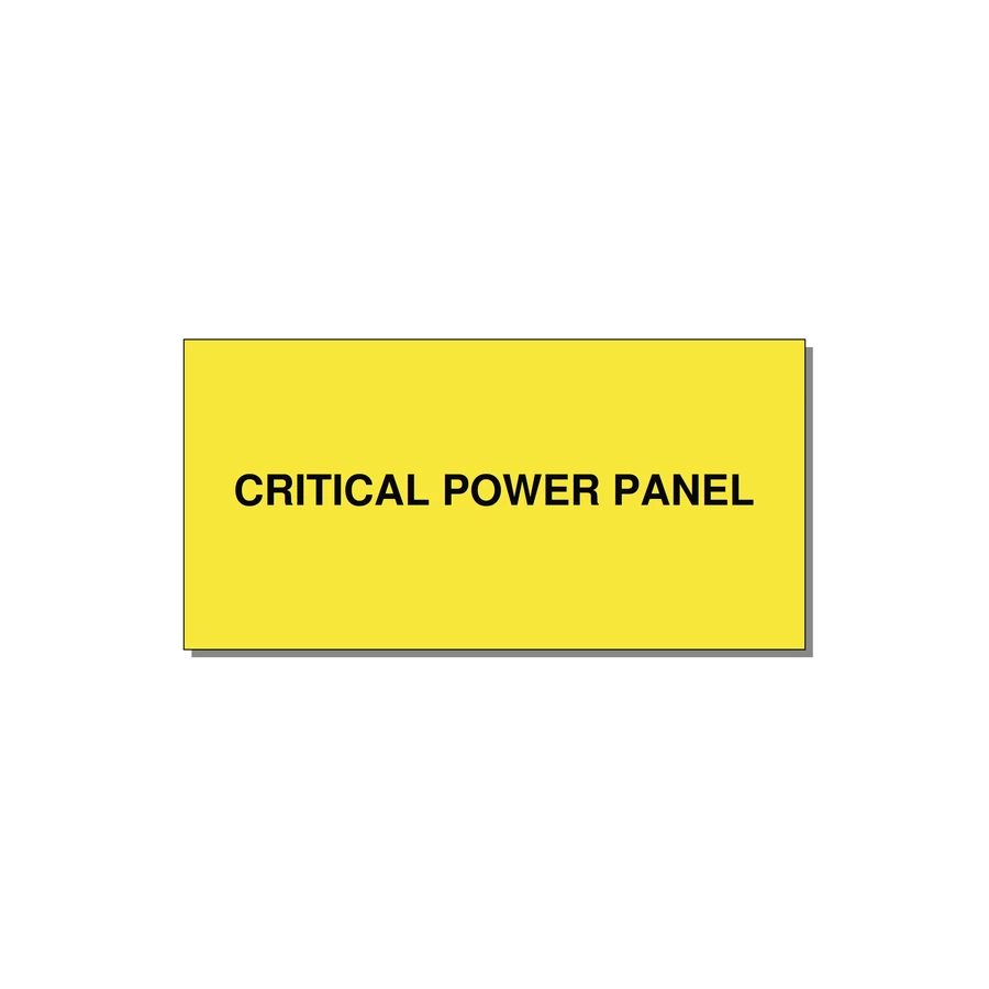 4.0x2.0" Panel Identification Label - CRITICAL POWER PANEL — 4x2" Black on Yellow, Adhesive