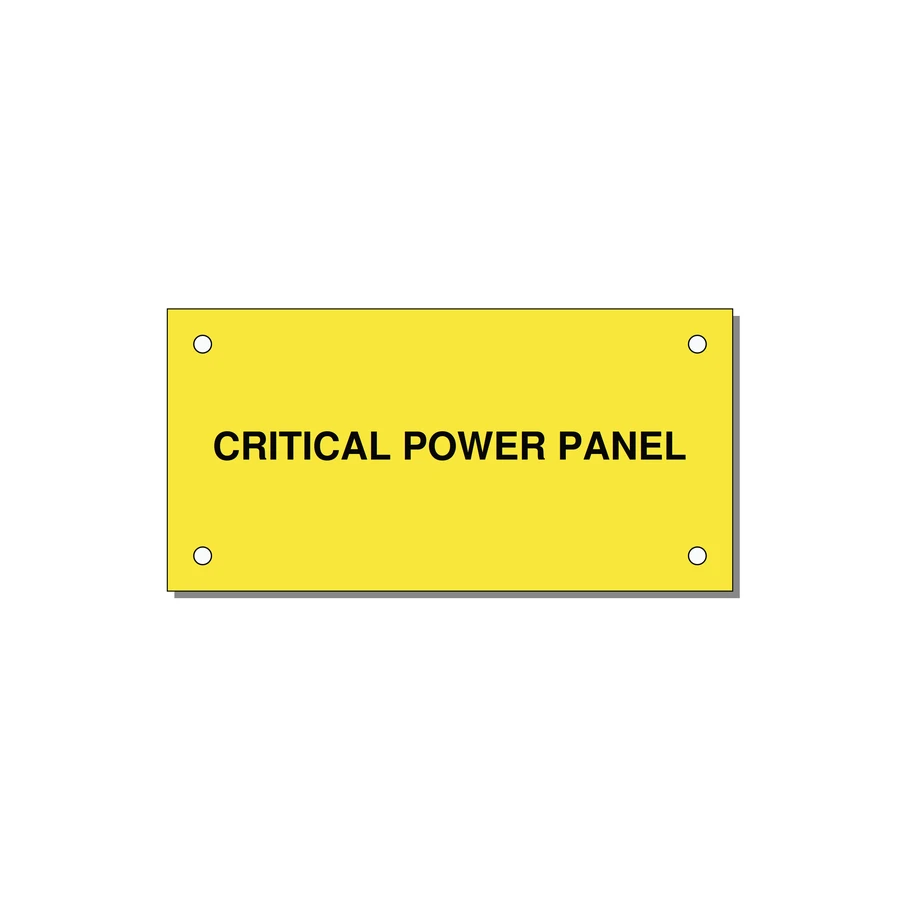 4.0x2.0" Panel Identification Label - CRITICAL POWER PANEL — 4x2" Black on Yellow, Holes