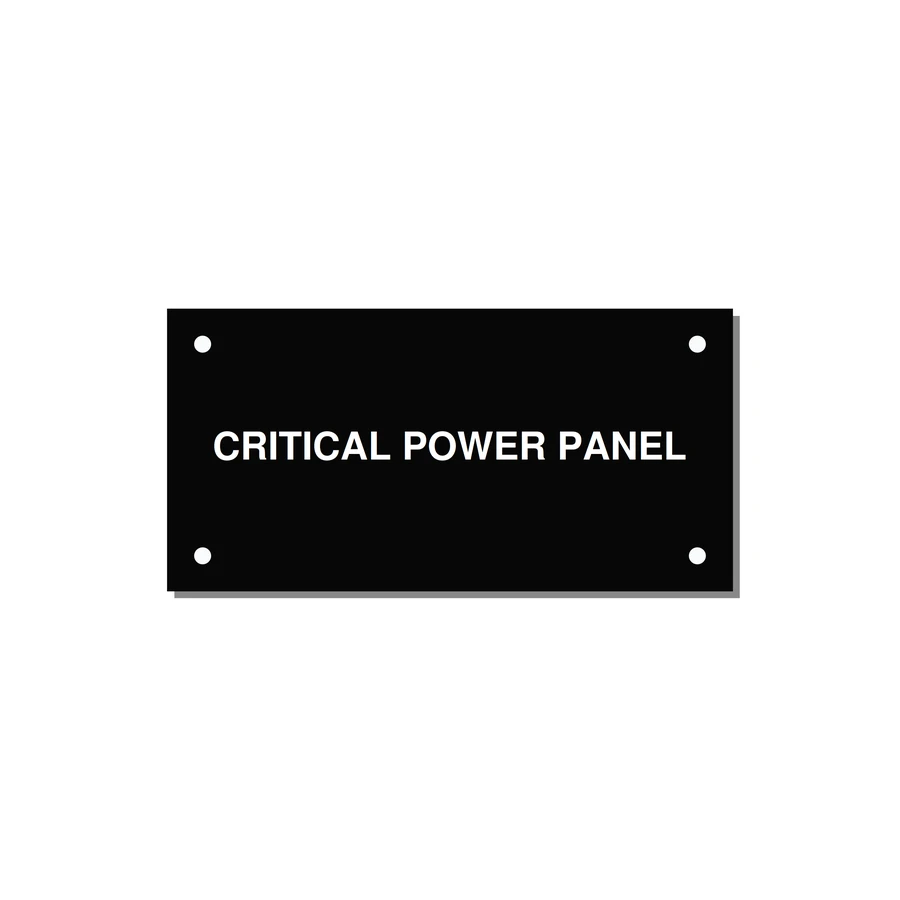 4.0x2.0" Panel Identification Label - CRITICAL POWER PANEL — 4x2" White on Black, Holes