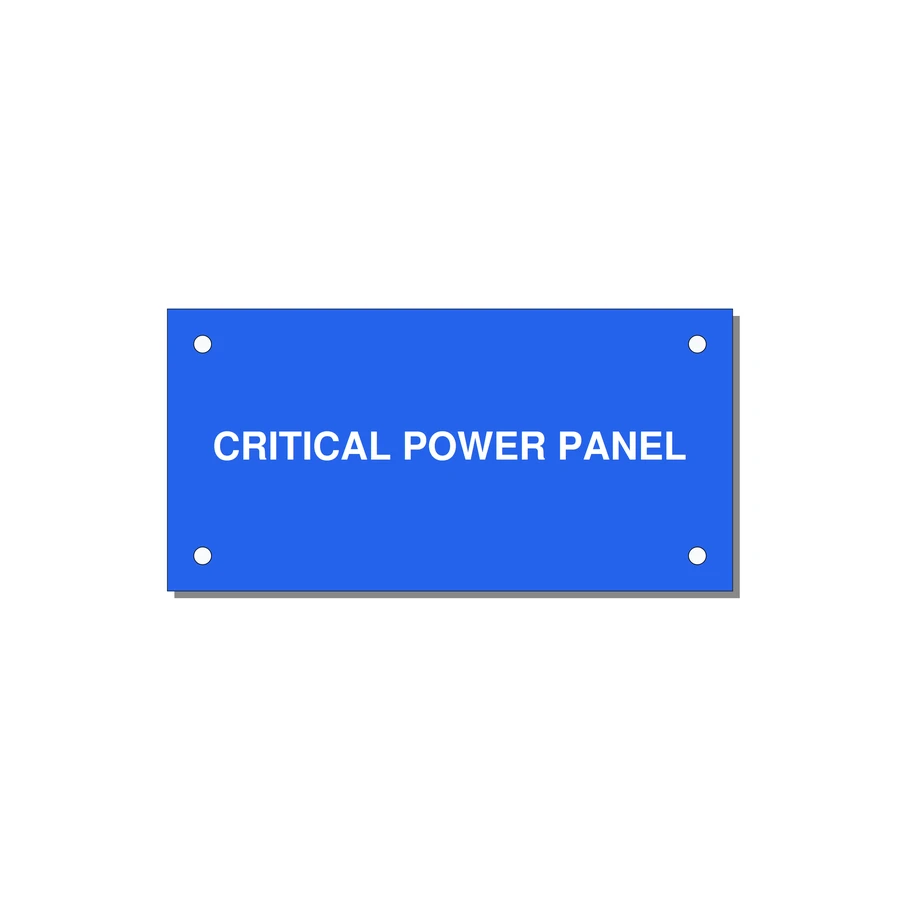 4.0x2.0" Panel Identification Label - CRITICAL POWER PANEL — 4x2" White on Blue, Holes