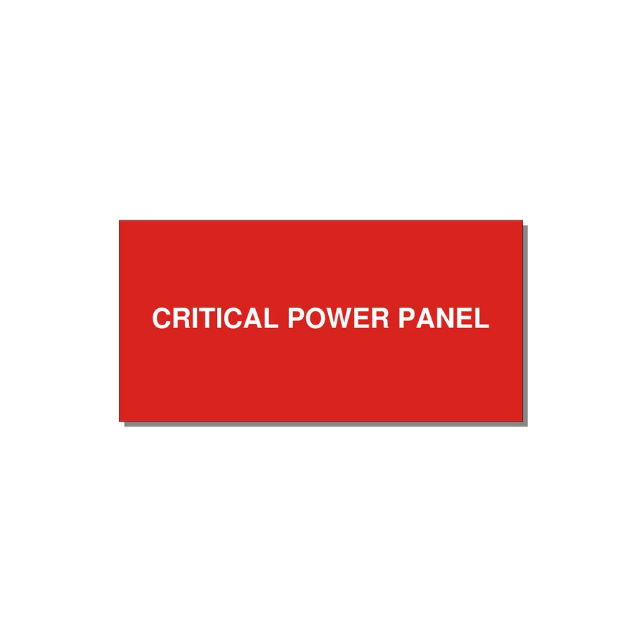 4.0x2.0" Panel Identification Label - CRITICAL POWER PANEL — 4x2" White on Red, Adhesive