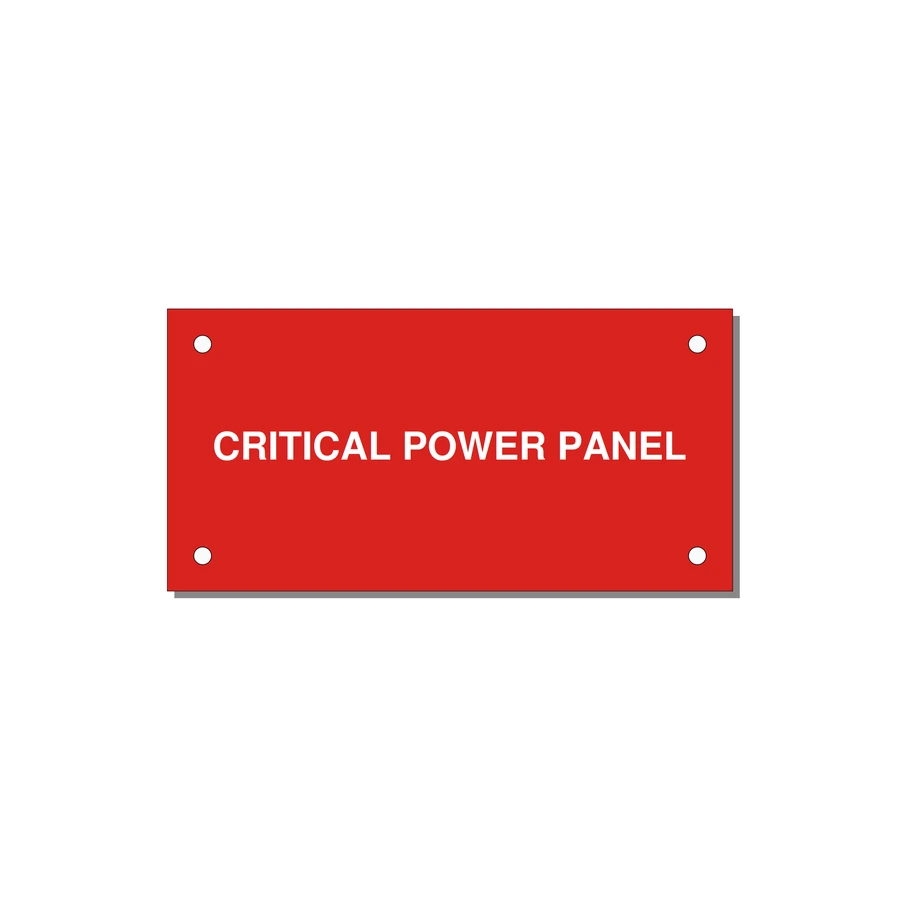 4.0x2.0" Panel Identification Label - CRITICAL POWER PANEL — 4x2" White on Red, Holes