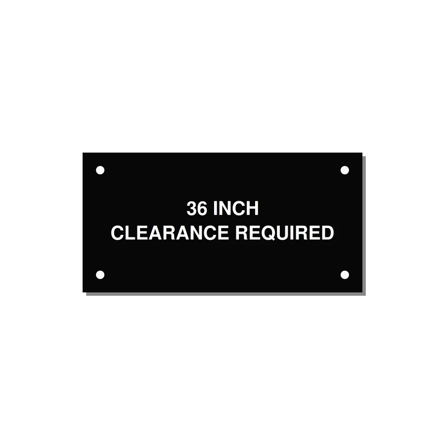 4.0x2.0" Safety Label - 36 INCH CLEARANCE REQUIRE — 4x2" White on Black, Holes