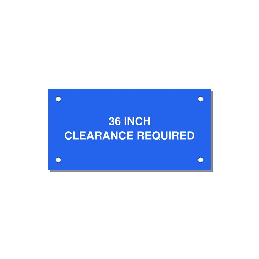 4.0x2.0" Safety Label - 36 INCH CLEARANCE REQUIRE — 4x2" White on Blue, Holes