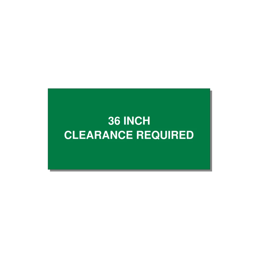 4.0x2.0" Safety Label - 36 INCH CLEARANCE REQUIRE — 4x2" White on Green, Adhesive
