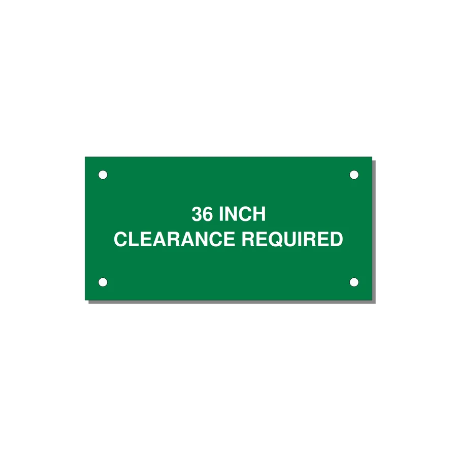 4.0x2.0" Safety Label - 36 INCH CLEARANCE REQUIRE — 4x2" White on Green, Holes