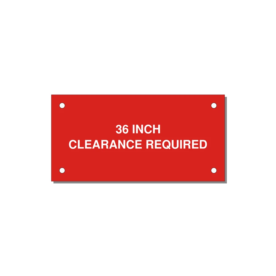4.0x2.0" Safety Label - 36 INCH CLEARANCE REQUIRE — 4x2" White on Red, Holes