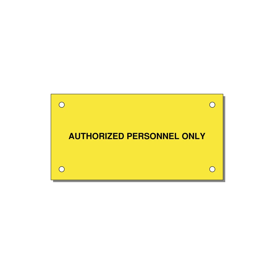 4.0x2.0" Safety Label - AUTHORIZED PERSONNEL ONLY — 4x2" Black on Yellow, Holes