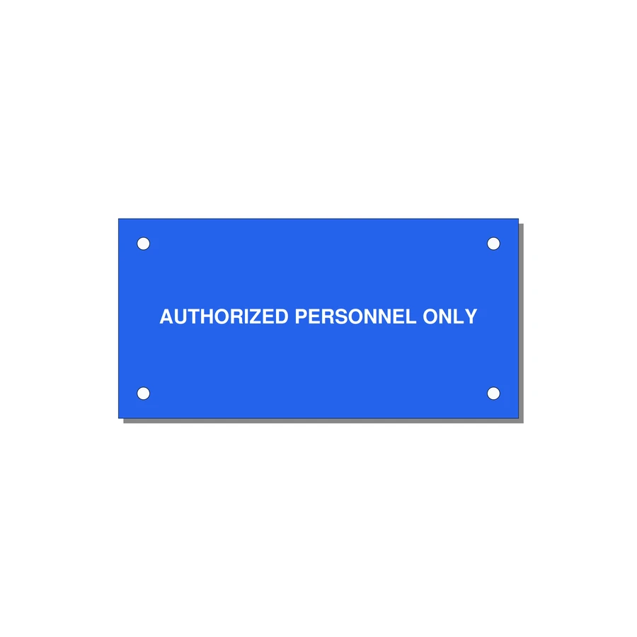 4.0x2.0" Safety Label - AUTHORIZED PERSONNEL ONLY — 4x2" White on Blue, Holes