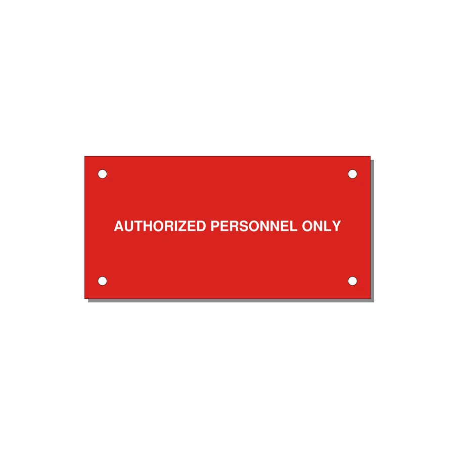 4.0x2.0" Safety Label - AUTHORIZED PERSONNEL ONLY — 4x2" White on Red, Holes