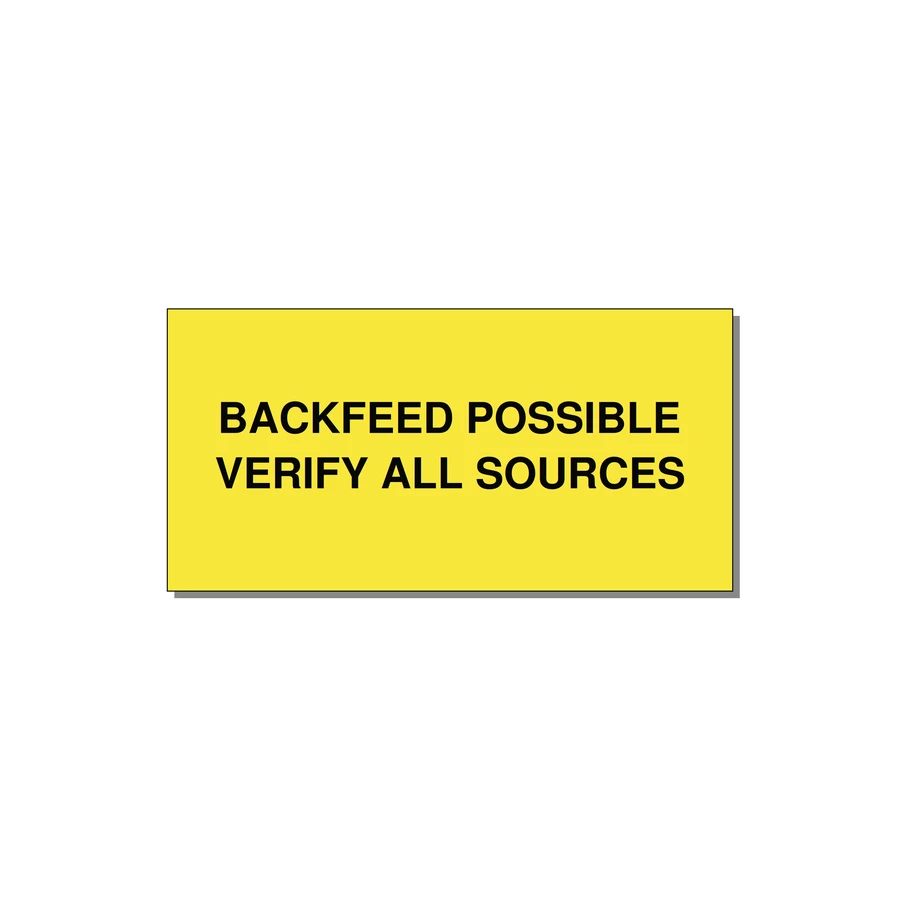 4.0x2.0" Safety Label - BACKFEED POSSIBLE VERIFY — 4x2" Black on Yellow, Adhesive