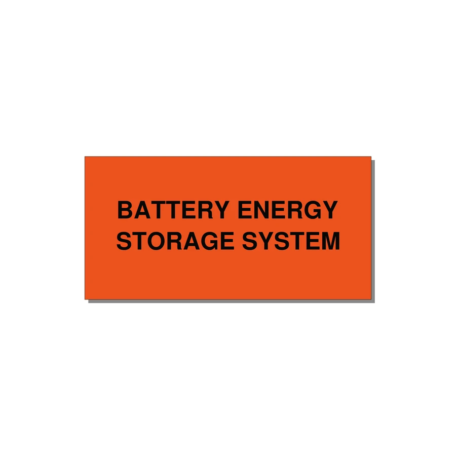 4.0x2.0" Safety Label - BATTERY ENERGY STORAGE SY — 4x2" Black on Orange, Adhesive