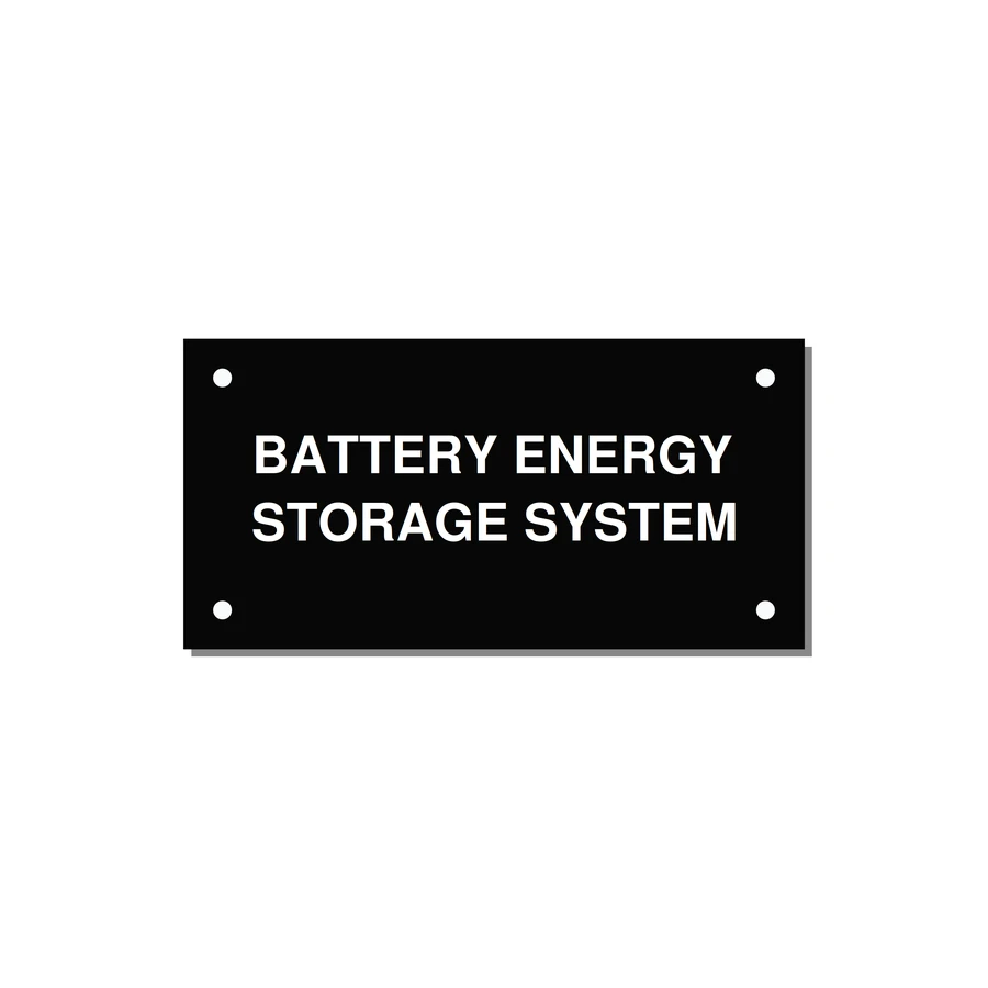 4.0x2.0" Safety Label - BATTERY ENERGY STORAGE SY — 4x2" White on Black, Holes