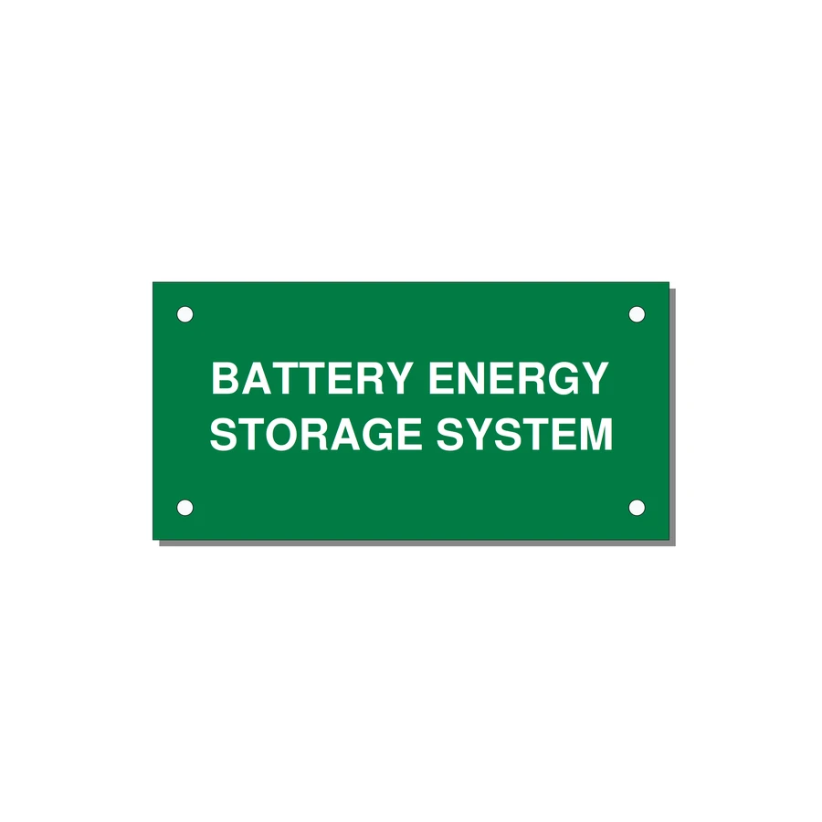 4.0x2.0" Safety Label - BATTERY ENERGY STORAGE SY — 4x2" White on Green, Holes