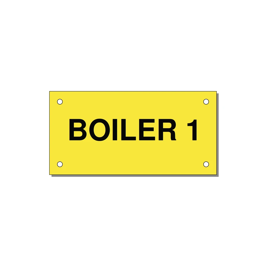 4.0x2.0" Safety Label - BOILER 1 — 4x2" Black on Yellow, Holes