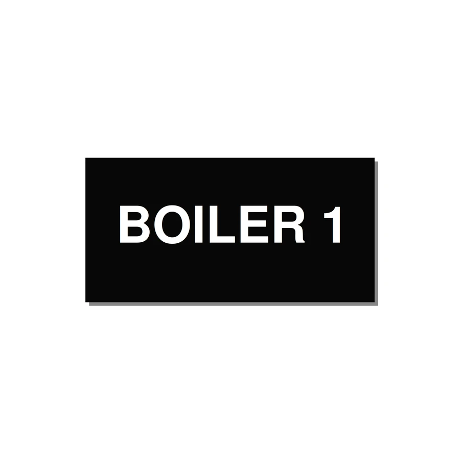 4.0x2.0" Safety Label - BOILER 1 — 4x2" White on Black, Adhesive