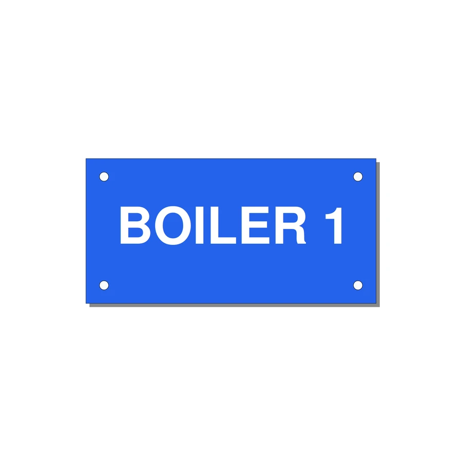 4.0x2.0" Safety Label - BOILER 1 — 4x2" White on Blue, Holes