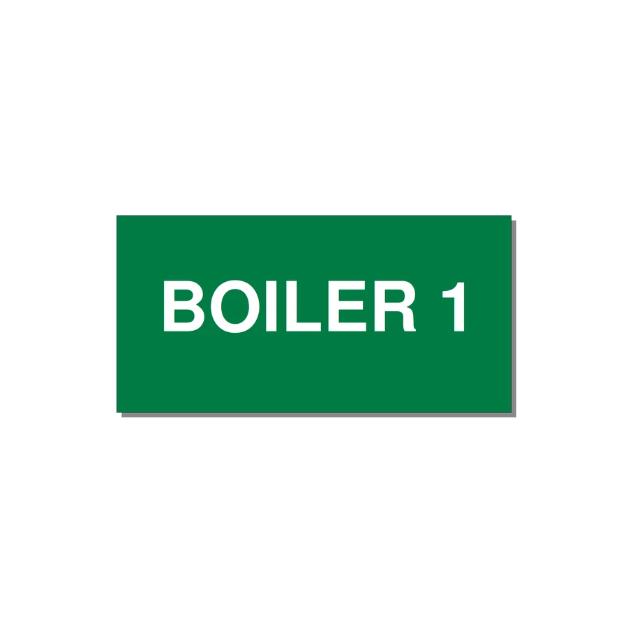 4.0x2.0" Safety Label - BOILER 1 — 4x2" White on Green, Adhesive