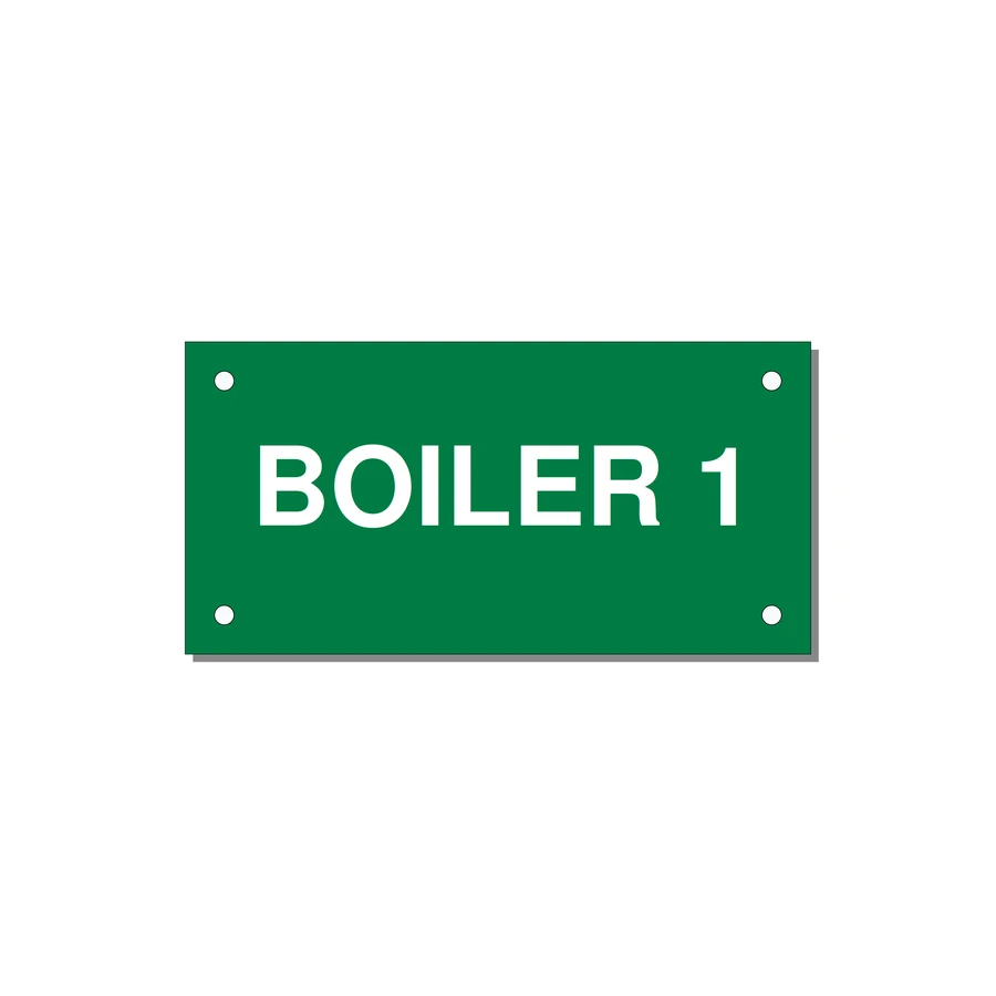 4.0x2.0" Safety Label - BOILER 1 — 4x2" White on Green, Holes