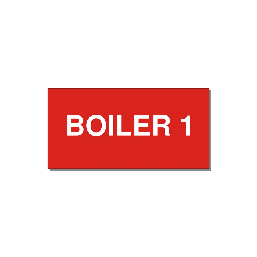 4.0x2.0" Safety Label - BOILER 1 — 4x2" White on Red, Adhesive