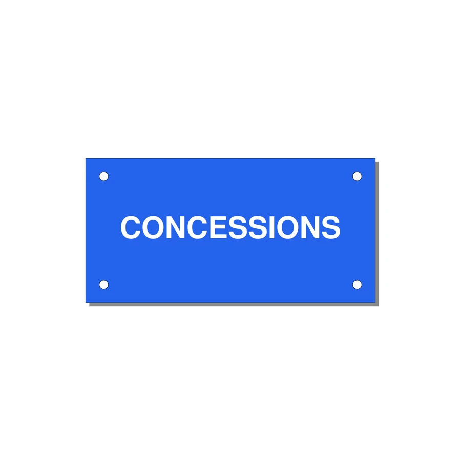 4.0x2.0" Safety Label - CONCESSIONS — 4x2" White on Blue, Holes