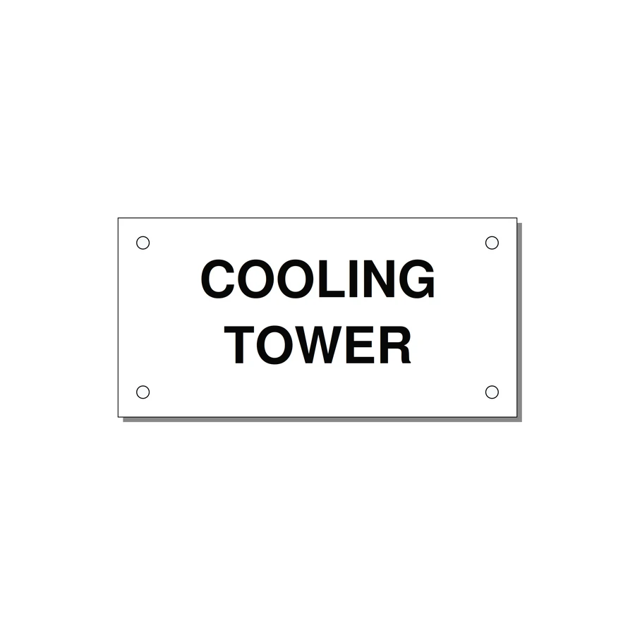 4.0x2.0" Safety Label - COOLING TOWER — 4x2" Black on White, Holes