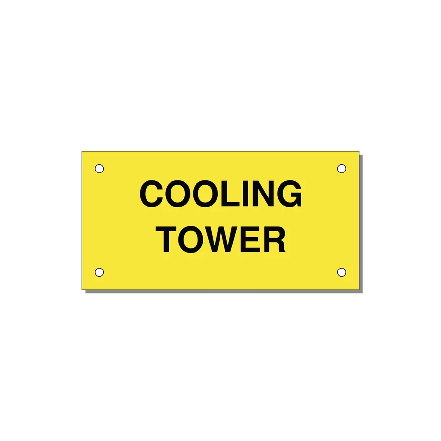 4.0x2.0" Safety Label - COOLING TOWER — 4x2" Black on Yellow, Holes