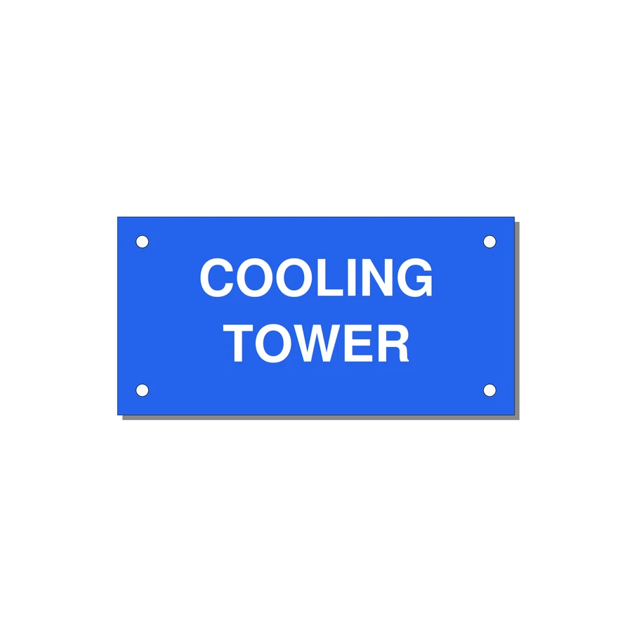 4.0x2.0" Safety Label - COOLING TOWER — 4x2" White on Blue, Holes