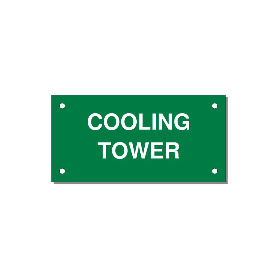 4.0x2.0" Safety Label - COOLING TOWER — 4x2" White on Green, Holes