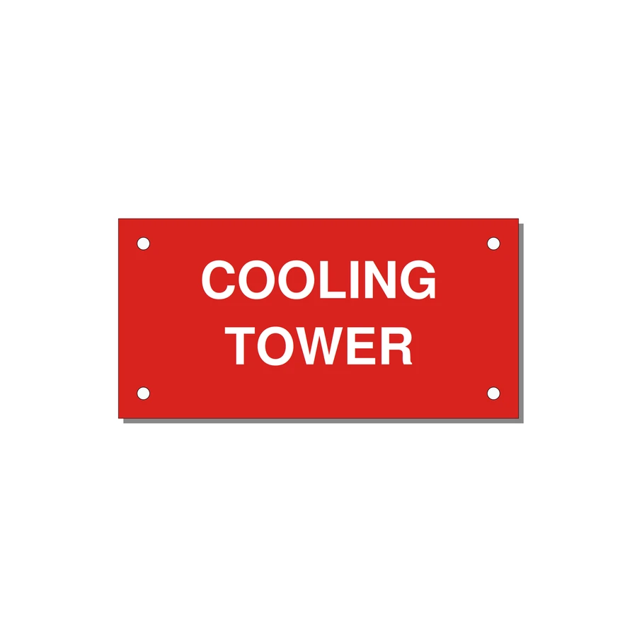 4.0x2.0" Safety Label - COOLING TOWER — 4x2" White on Red, Holes