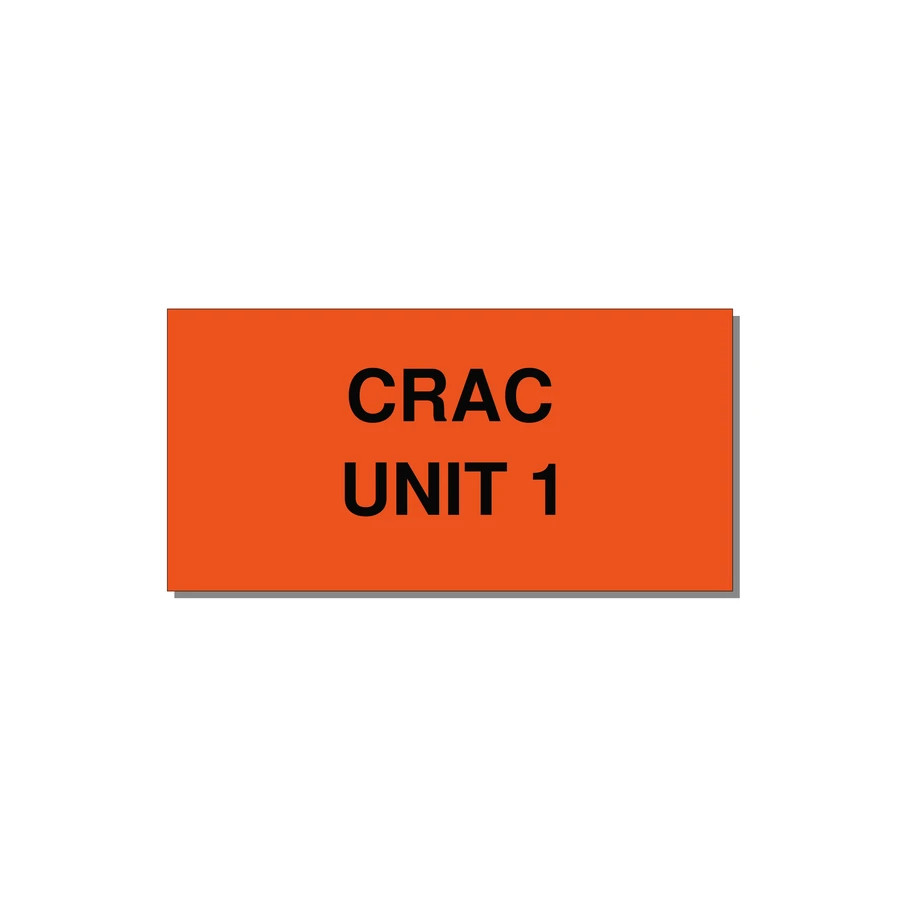 4.0x2.0" Safety Label - CRAC UNIT 1 — 4x2" Black on Orange, Adhesive