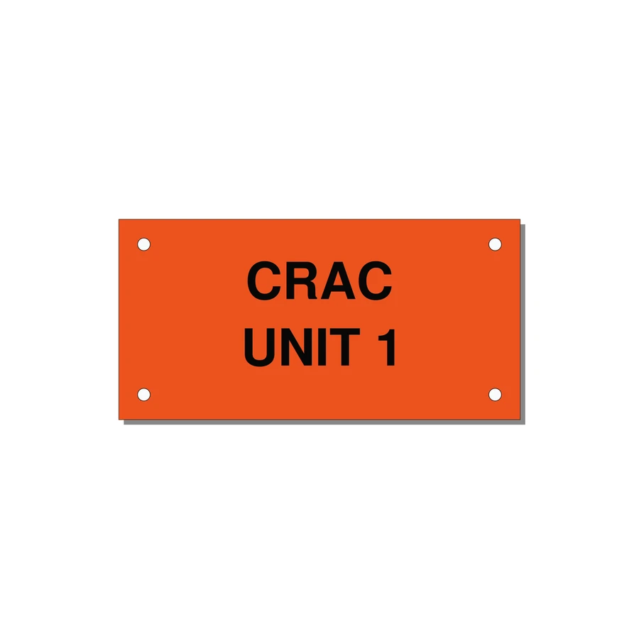 4.0x2.0" Safety Label - CRAC UNIT 1 — 4x2" Black on Orange, Holes