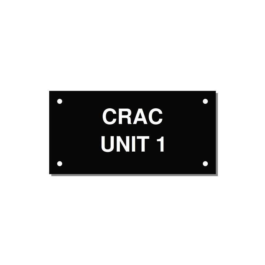 4.0x2.0" Safety Label - CRAC UNIT 1 — 4x2" White on Black, Holes