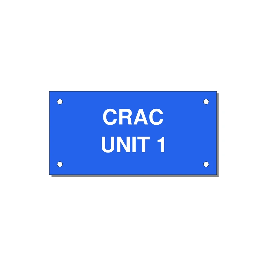 4.0x2.0" Safety Label - CRAC UNIT 1 — 4x2" White on Blue, Holes