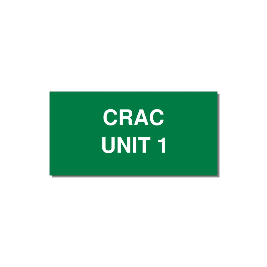 4.0x2.0" Safety Label - CRAC UNIT 1 — 4x2" White on Green, Adhesive