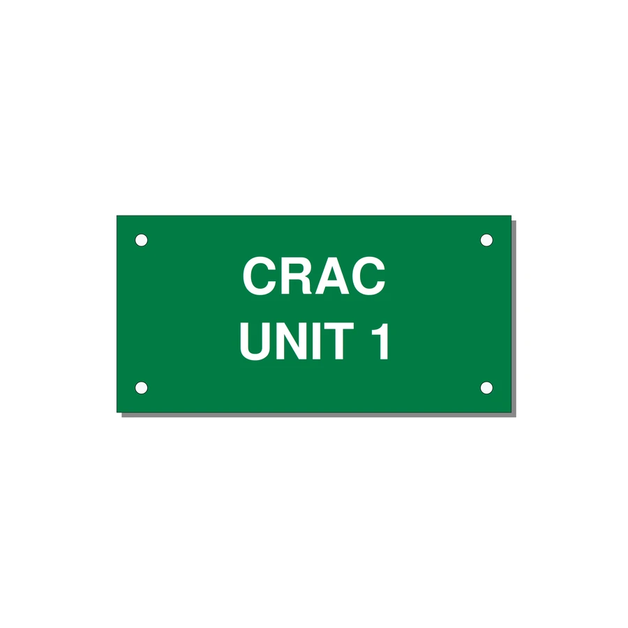4.0x2.0" Safety Label - CRAC UNIT 1 — 4x2" White on Green, Holes