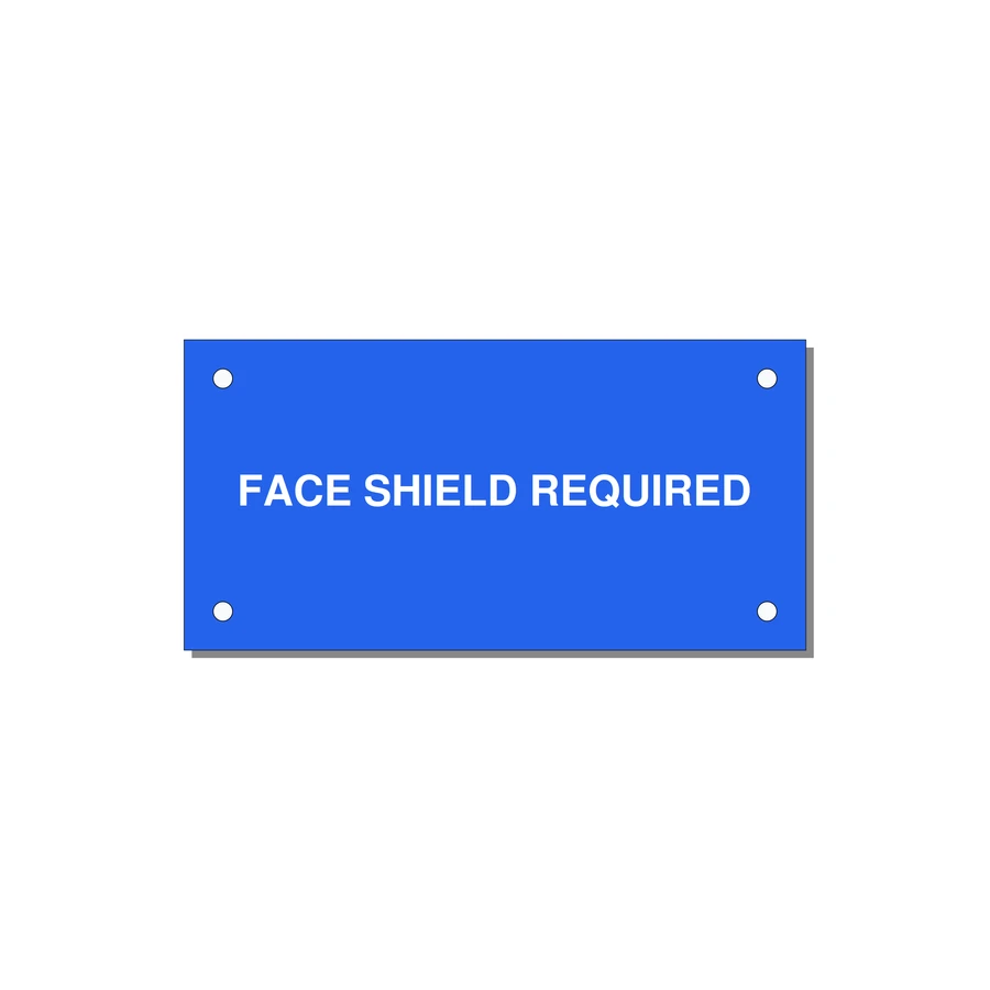 4.0x2.0" Safety Label - FACE SHIELD REQUIRED — 4x2" White on Blue, Holes