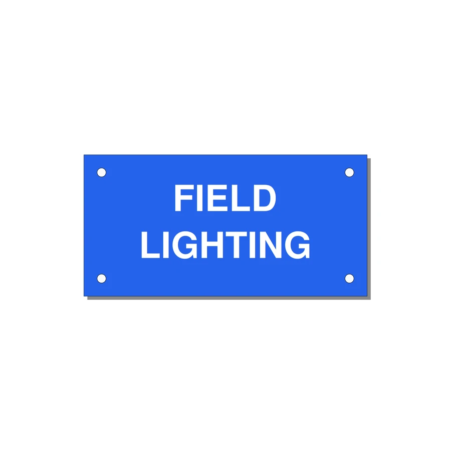 4.0x2.0" Safety Label - FIELD LIGHTING — 4x2" White on Blue, Holes