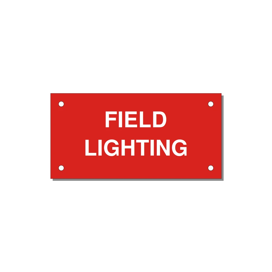 4.0x2.0" Safety Label - FIELD LIGHTING — 4x2" White on Red, Holes