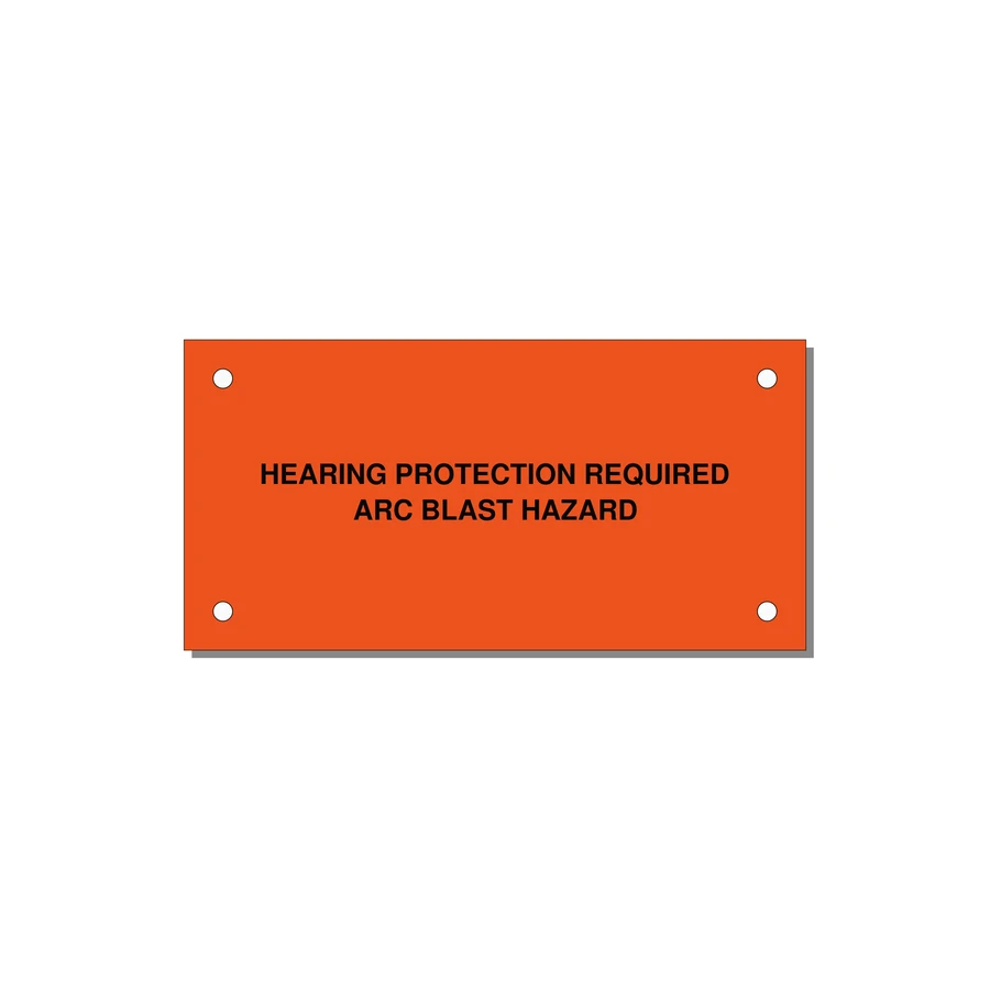 4.0x2.0" Safety Label - HEARING PROTECTION REQUIR — 4x2" Black on Orange, Holes