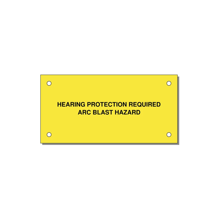 4.0x2.0" Safety Label - HEARING PROTECTION REQUIR — 4x2" Black on Yellow, Holes