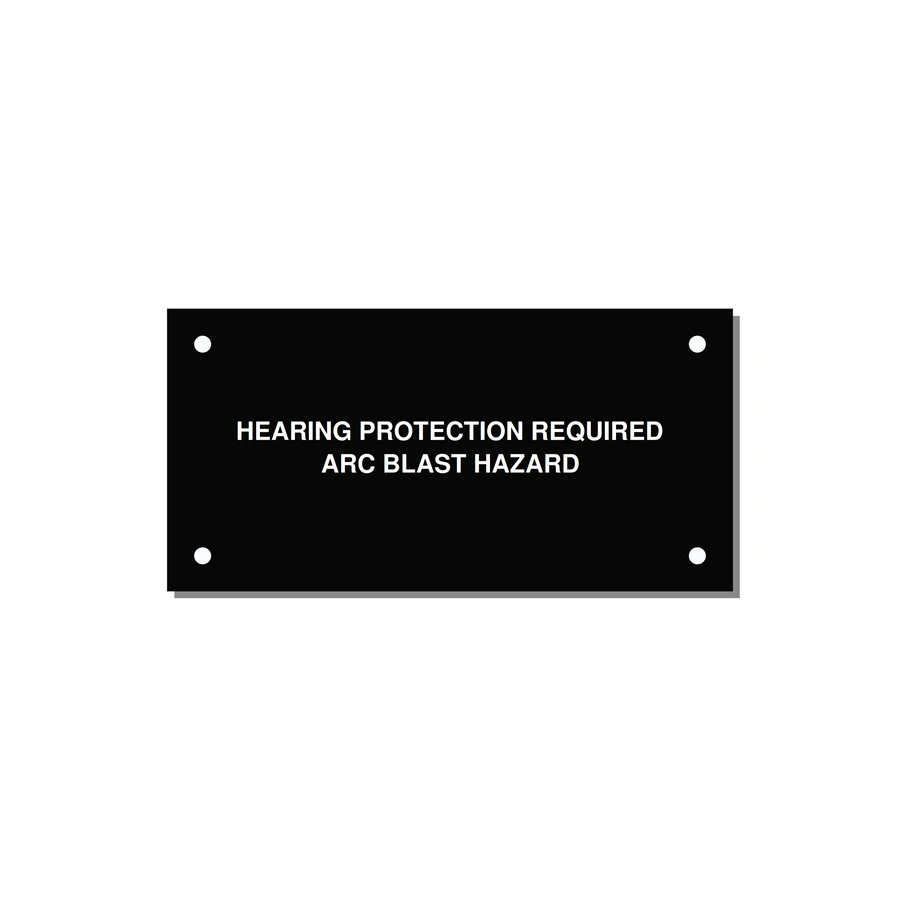 4.0x2.0" Safety Label - HEARING PROTECTION REQUIR — 4x2" White on Black, Holes