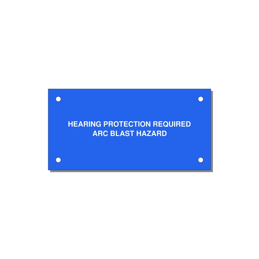 4.0x2.0" Safety Label - HEARING PROTECTION REQUIR — 4x2" White on Blue, Holes