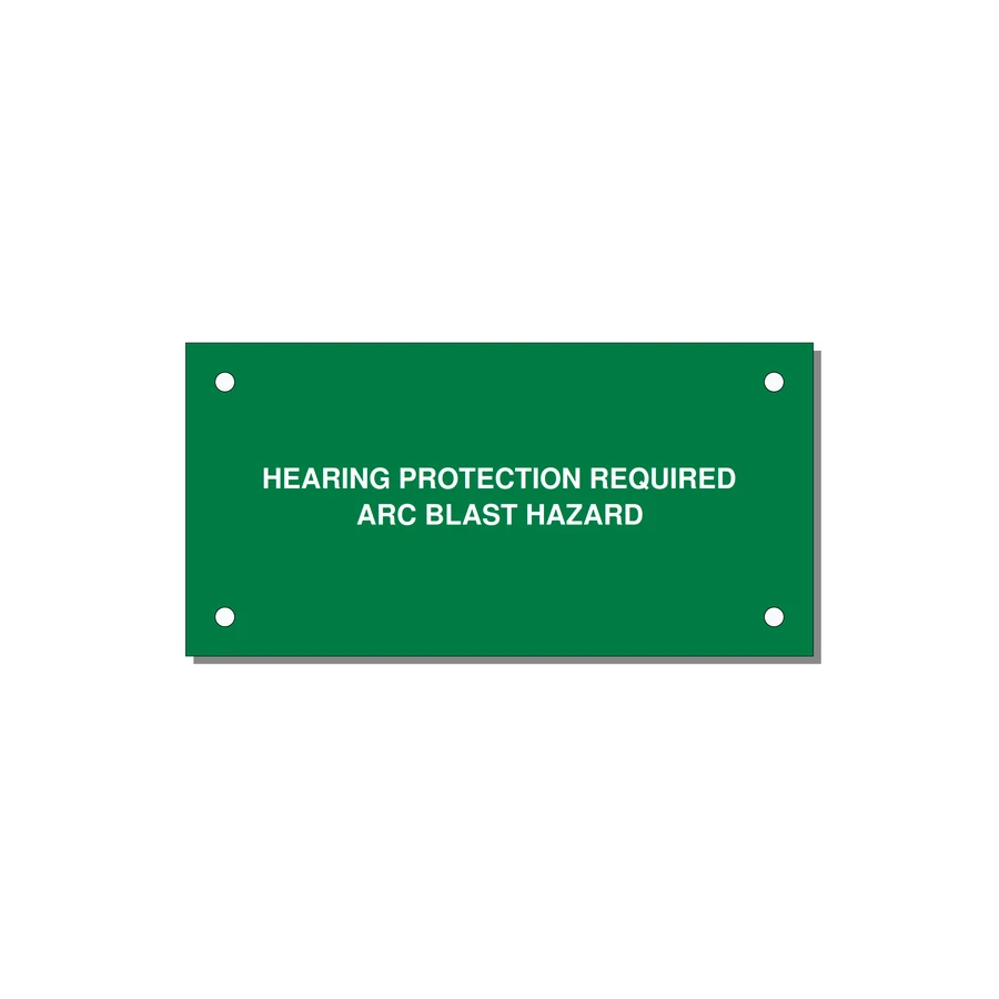 4.0x2.0" Safety Label - HEARING PROTECTION REQUIR — 4x2" White on Green, Holes