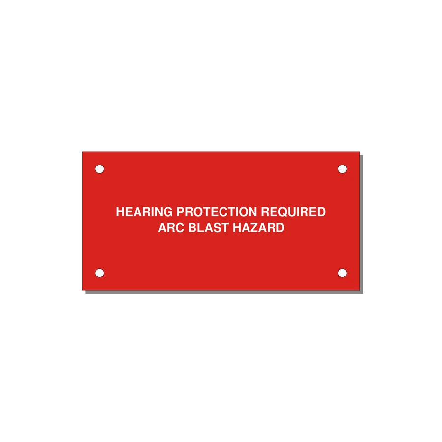4.0x2.0" Safety Label - HEARING PROTECTION REQUIR — 4x2" White on Red, Holes