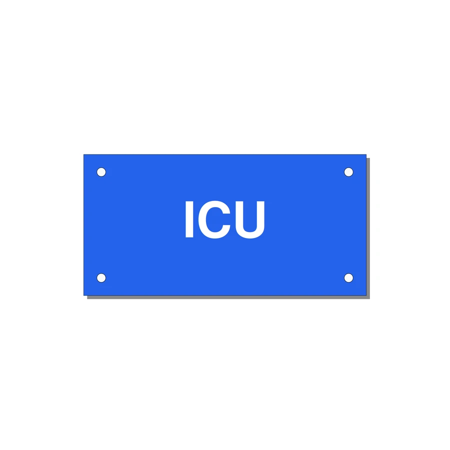 4.0x2.0" Safety Label - ICU — 4x2" White on Blue, Holes