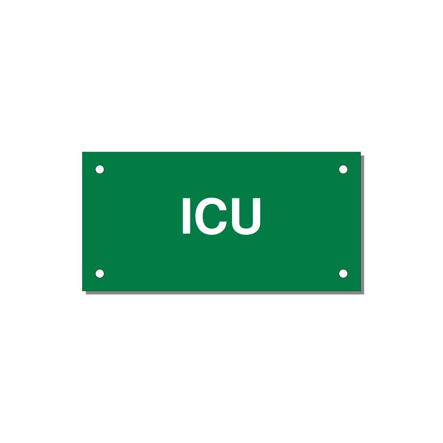 4.0x2.0" Safety Label - ICU — 4x2" White on Green, Holes